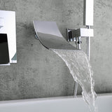 Modern Waterfall Wall-Mount Tub Filler Faucet Single Handle & Handshower in Matte Black
