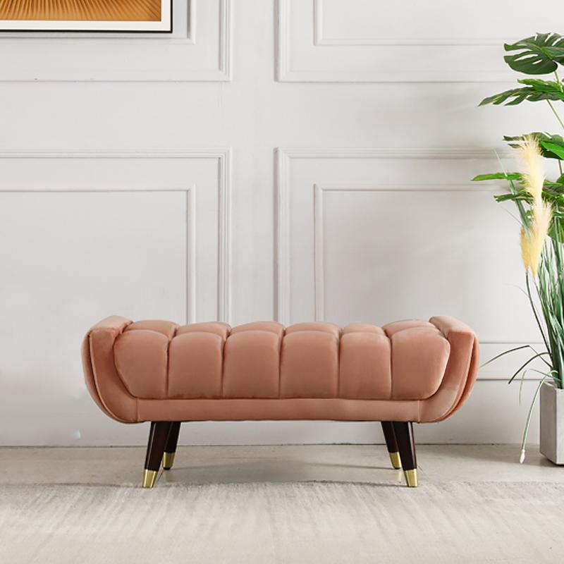 Modern Entryway Bench Gray Velvet Upholstered Ottoman Bench for End of Bed