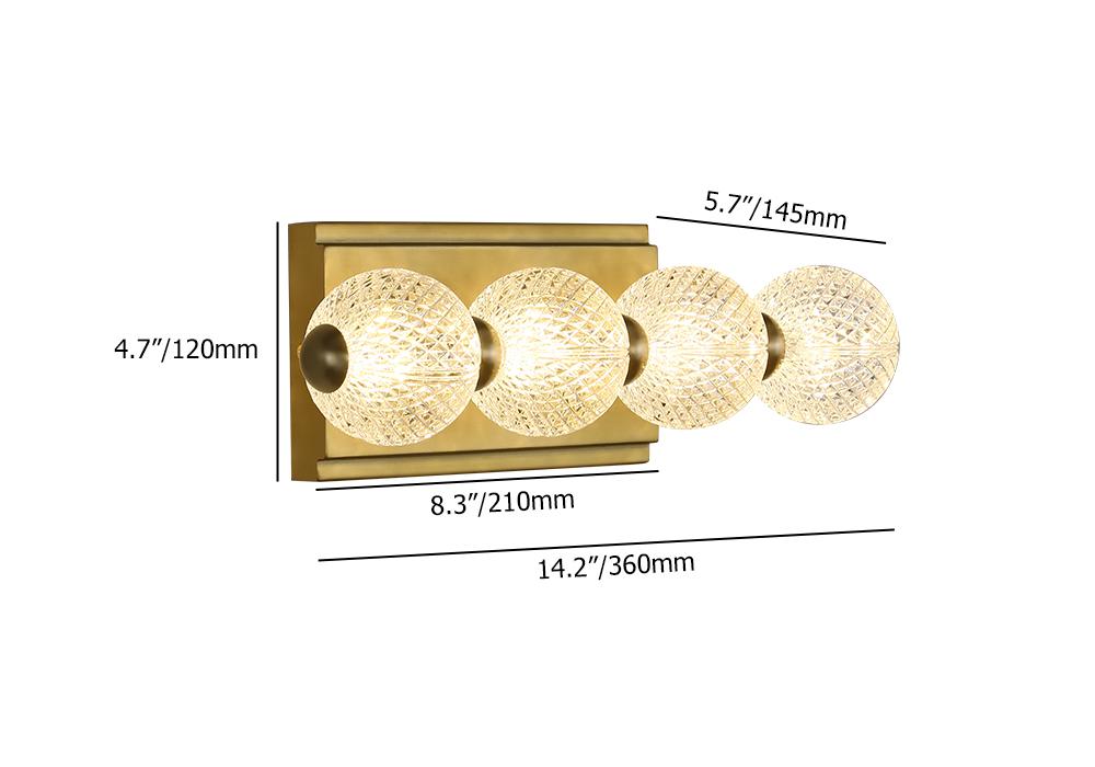 4-Light Clear Acylic Vanity Wall Light for Bathroom in Gold