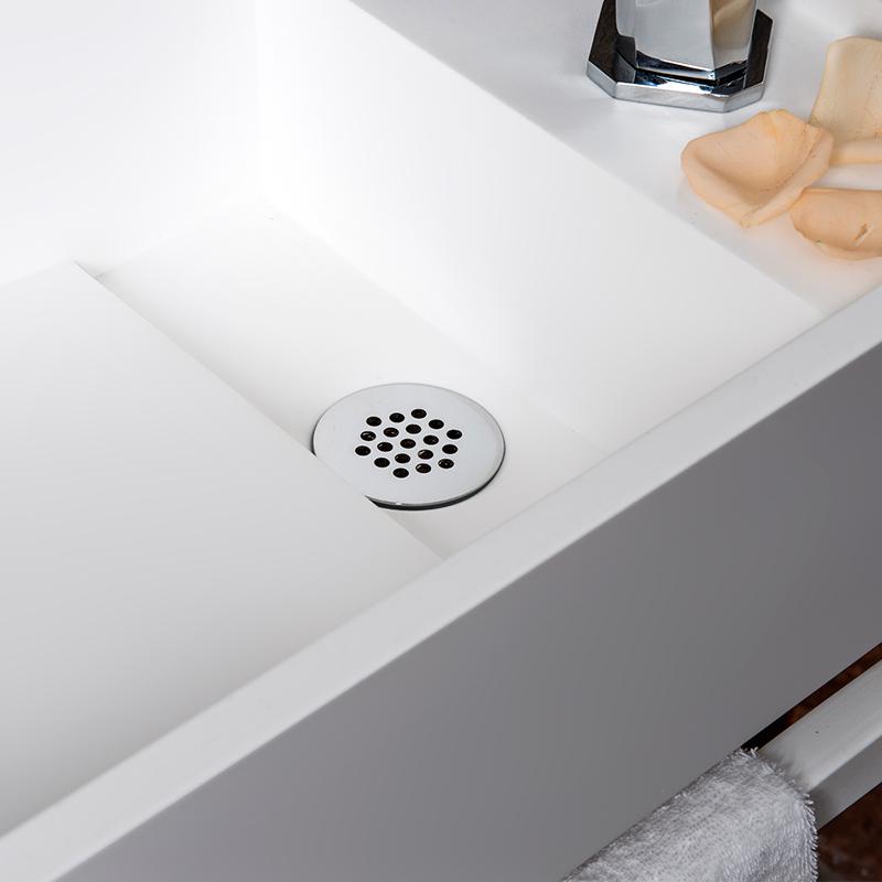 Stone Resin Solid Wall-Hung Bathroom Ramped Sink with Towel Bar in Glossy White