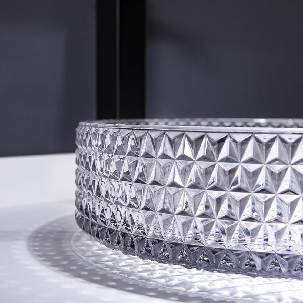 Vessel Transparent Diamond Shaped Crystal Glass Bathroom Wash Sink