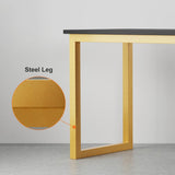 Modern 55" Wooden Home Office White Computer Desk with 3 Drawers & Side Cabinet in Gold