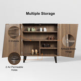Walnut Shoe Storage Cabinet with 2-Door in Black 14 Pairs