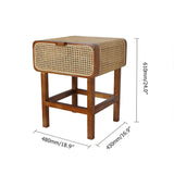 Wooden Walnut Nightstand Rattan Drawer for Bedroom Living Room Storage Bedside Table
