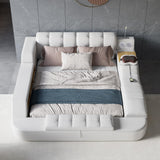 King White Smart Bed Faux Leather Bed with Charger, Massage & Speaker