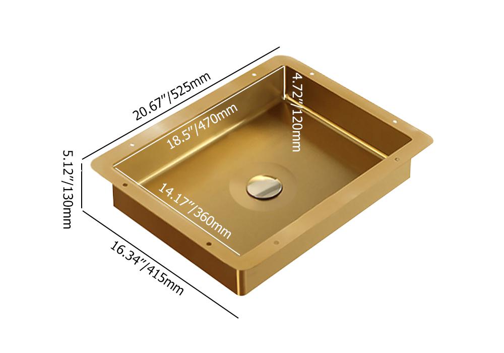 Gold Luxury Stainless Steel Rectangular Sink Undermount Bathroom Wash Sink