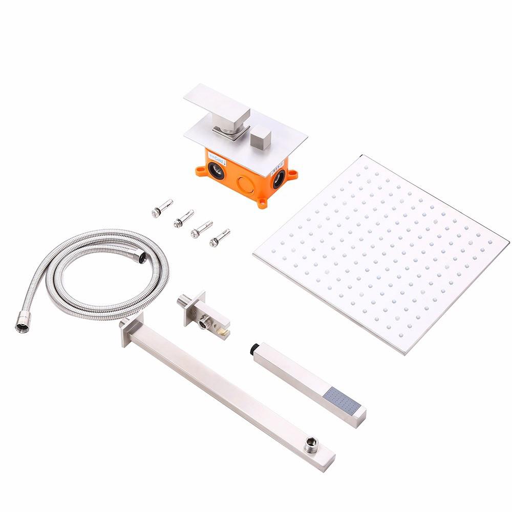 Dree Modern 12" Wall Mount LED Square Showerhead & Hand Shower System in Brushed Nickel