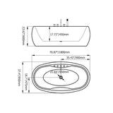 71" Acrylic Oval Whirlpool Water Massage Freestanding Bathtub in White