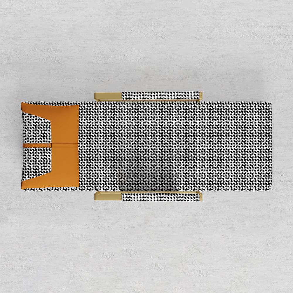 Modern Orange Houndstooth Single Sofabed Convertible Sleeper with Side Storage