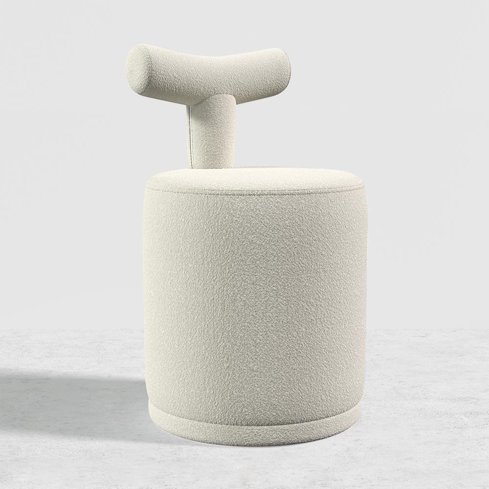 Modern White Boucle Vanity Stool with Round Seat & Back Bedroom Vanity Chair