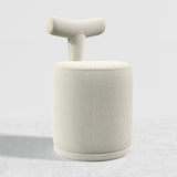 Modern White Boucle Vanity Stool with Round Seat & Back Bedroom Vanity Chair
