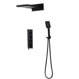 Matte Black Modern Wall Mounted Waterfall Shower System Solid Brass with Handheld Shower