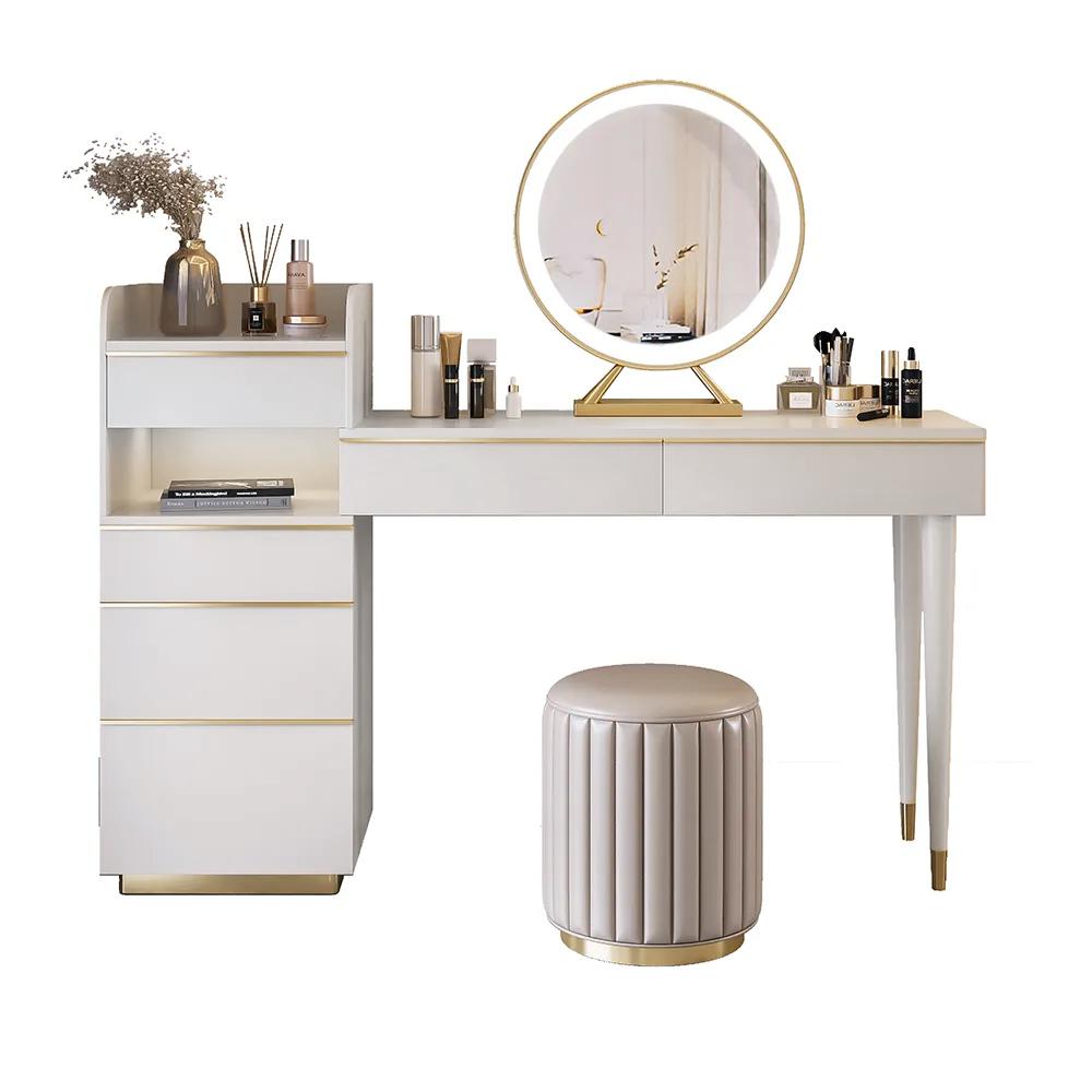 Off-white Makeup Vanity Set Dressing Table with Lighted Mirror Cabinet & Stool Included