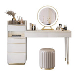 Off-white Makeup Vanity Set Dressing Table with Lighted Mirror Cabinet & Stool Included