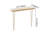 Mesa consola rectangular estrecha de nogal moderna de 39" con patas de metal en la parte superior de madera