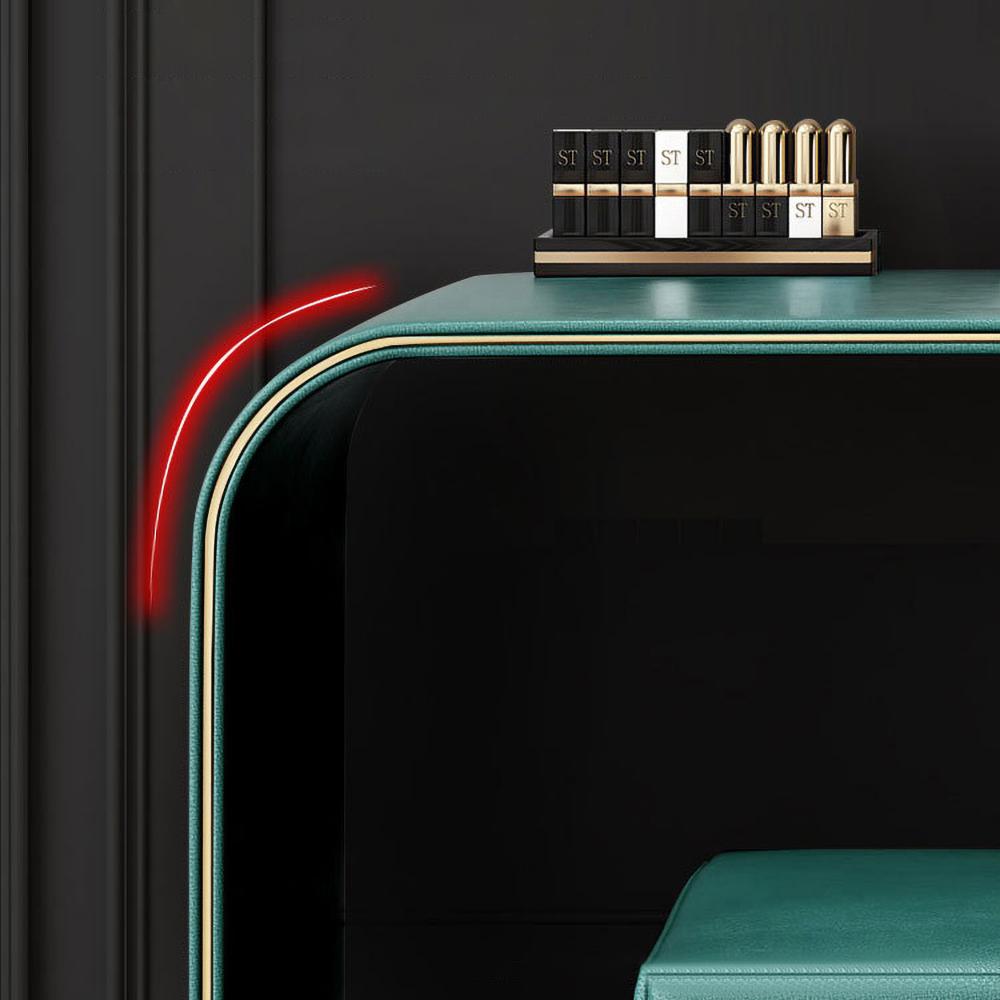Green Makeup Vanity Set Expandable Dressing Table with Mirror&Side Cabinet&Stool