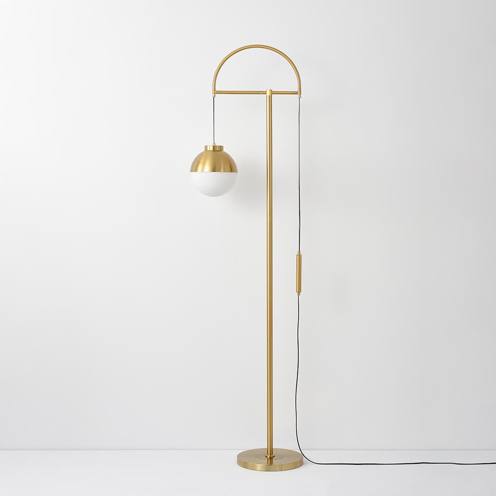 Modern Arc Gold Floor Lamp with White Glass Globe Shade 1-Light