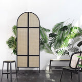 Woven Rattan Bedroom Clothing Armoire with Hidden 2 Doors and Drawers Wardrobe, Natural