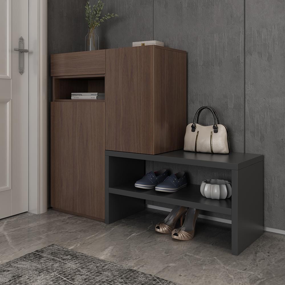 Gray Corner Shoe Storage Cabinet with 7 Shelves & 1 Drawer Entryway Shoe Storage