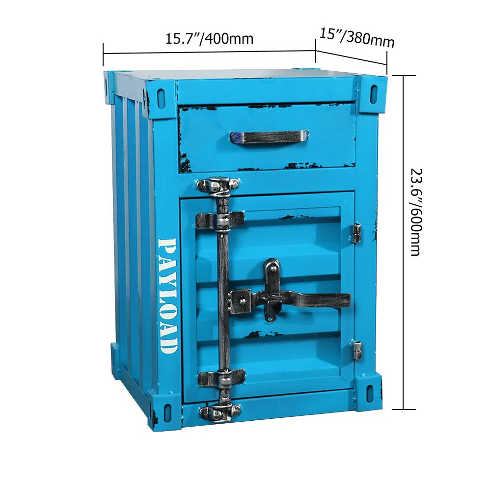 Industrial Loft Red Nightstand Retro Bedside Storage Cabinet with Door & Drawer