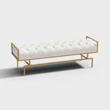 31.5'' Modern White Faux Leather Upholstered Bench with Gold Metal Legs