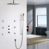 Modern 16 Inches LED Square Ceiling-Mount Rain Shower Head & 6 Body Sprays & Wall Mounted Hand Shower System Brushed Nickel