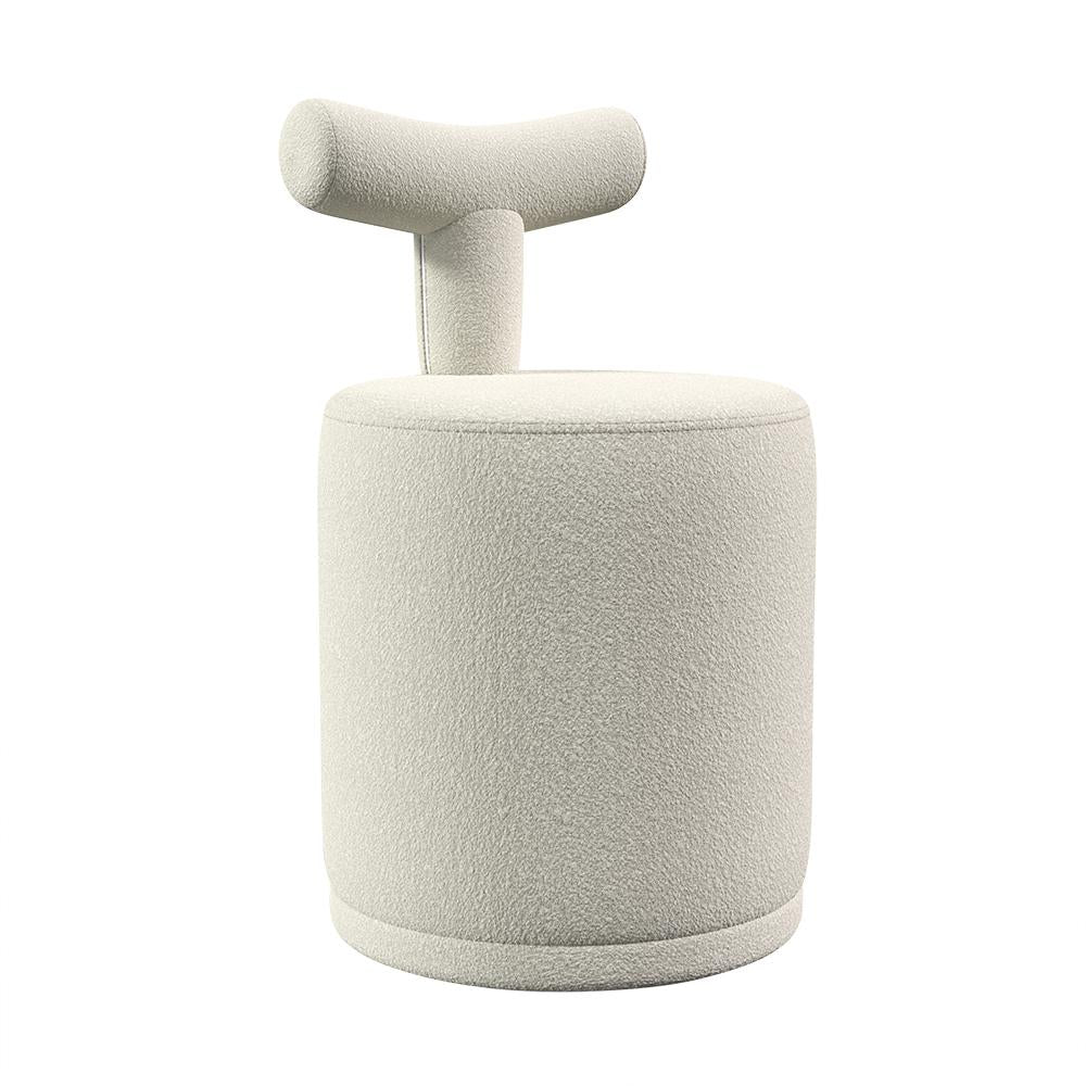 Modern White Boucle Vanity Stool with Round Seat & Back Bedroom Vanity Chair
