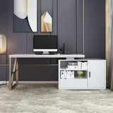 Modern 63" Black L-Shaped Desk Corner Computer Desk with Cabinet & Rich Storage in Gold