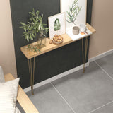 39" Modern Walnut Narrow Rectangular Console Table with Wooden Top Metal Legs