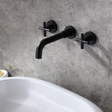 Melro Modern Wall Mounted Cross Handles Brass Bathroom Washing Sink Faucet in Matte Black