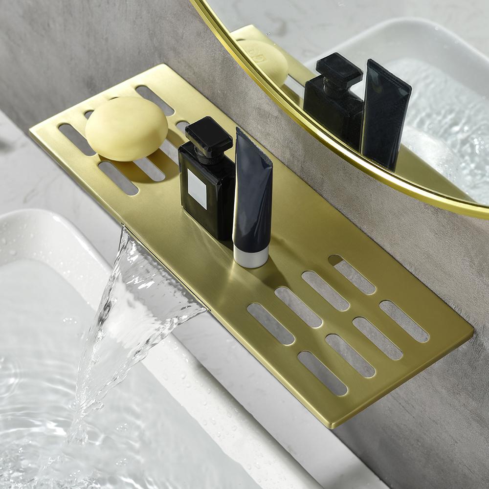Modern Waterfall Wall Mounted Bathroom Sink Faucet Single Handle in Black