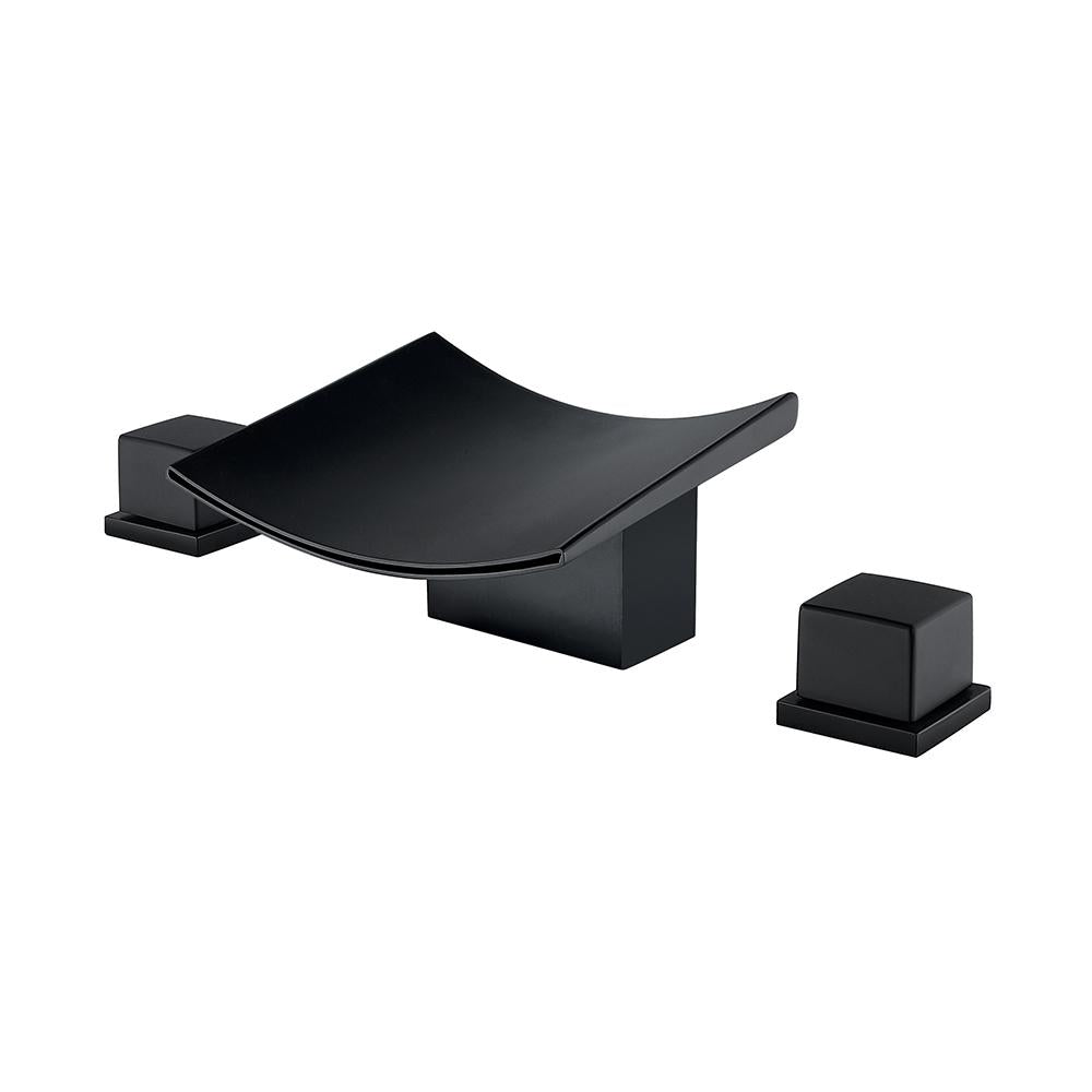 Grop Matte Black Waterfall Widespread Bathroom Sink Faucet Double Knobs