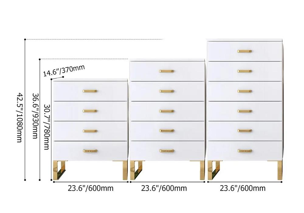 Modern White Wooden Chest with 6-Drawer Gold Legs in Large