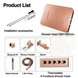 Wall-Mounted 23" Thermostatic Shower System in Gold 4 Functions