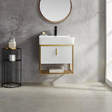 24" Modern White Bathroom Vanity Floating Drawer Shelf Integral Single Ceramic Sink