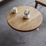 2 Piece Mid Century Modern Pine Wood & Acrylic Round Coffee Table Set in Natural
