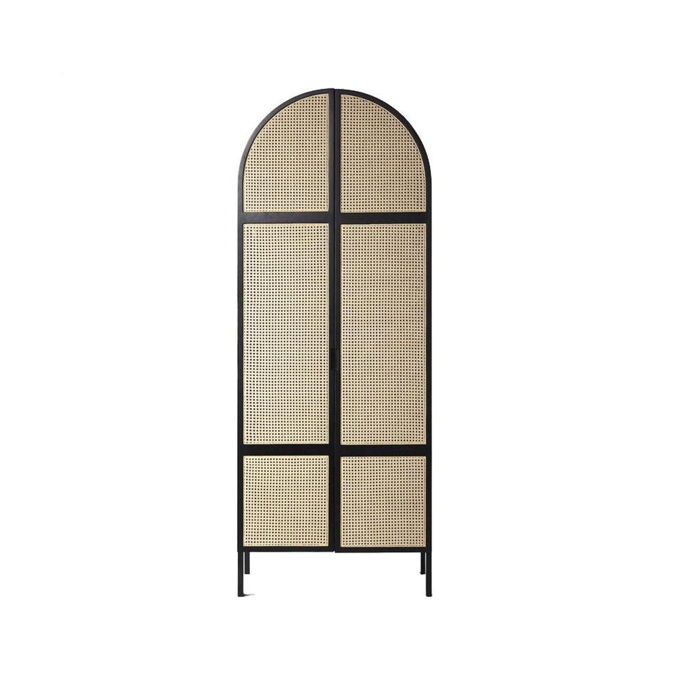 Woven Rattan Bedroom Clothing Armoire with Hidden 2 Doors and Drawers Wardrobe, Natural