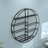 Modern Round Wall Mounted Metal Black Wine Rack
