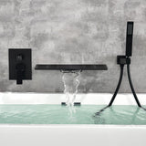 Modern Waterfall Wall Mounted Single Handle Bathtub Faucet With Handshower in Black