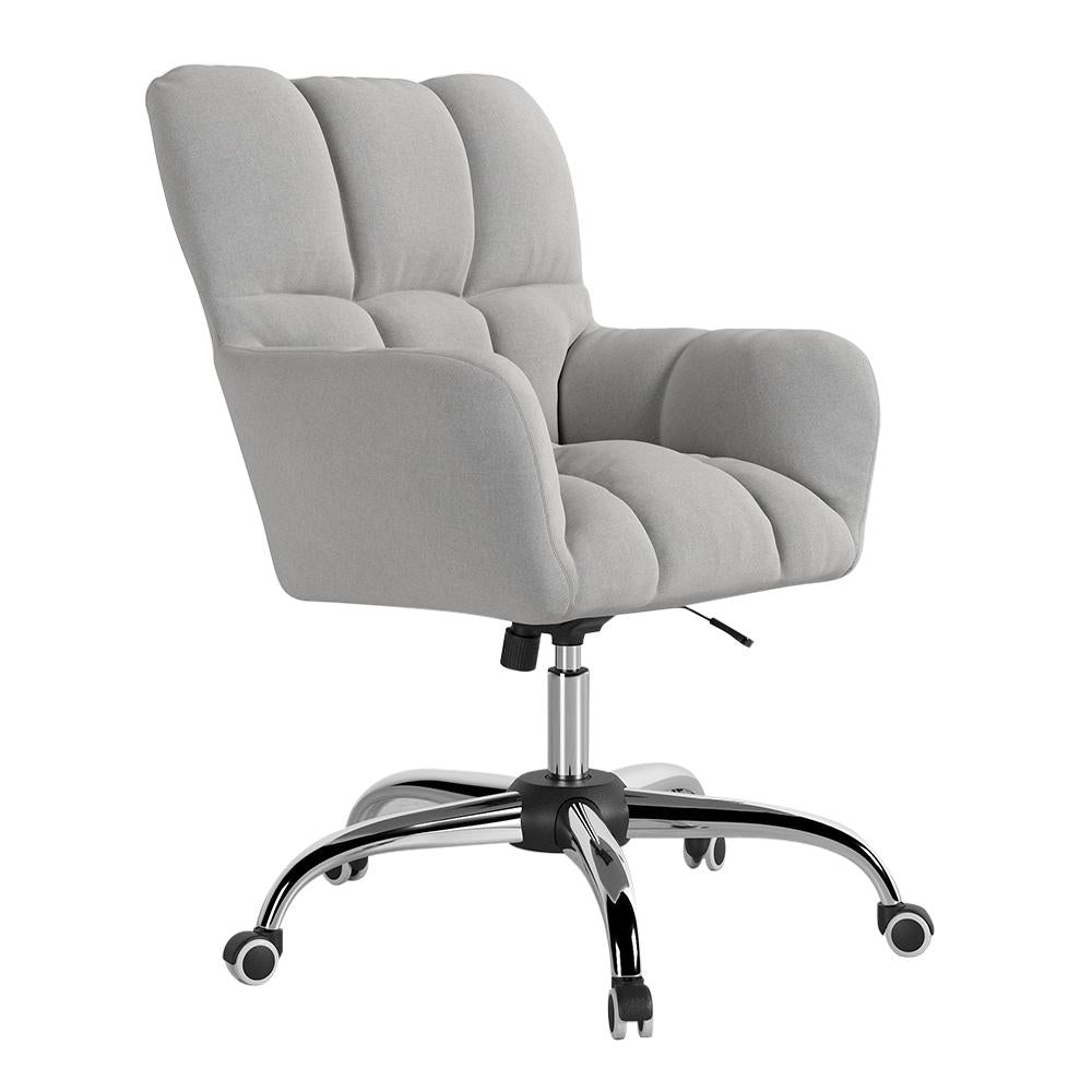 Modern Office Chair Upholstered Cotton & Linen Swivel Task Chair Height Adjustable