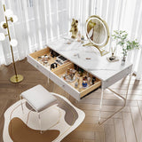 Minimalist Acrylic Floating Makeup Vanity Set with LED Lighted Standing Mirror & Stool