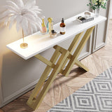 Black & Gold Narrow Console Table Accent Table For Entryway X Base Metal in Small