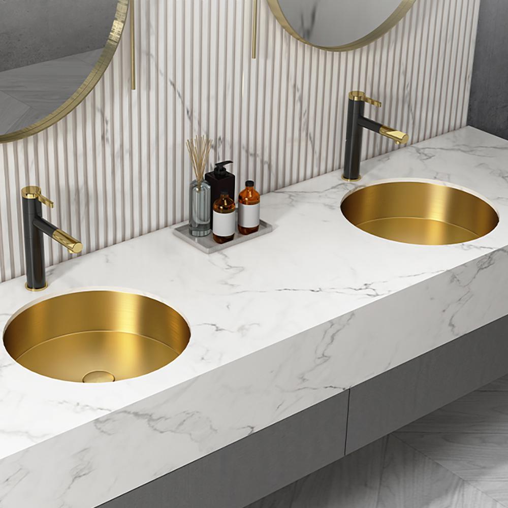 Brushed Gold Modern Luxury Stainless Steel Round Sink Undermount Bathroom Wash Sink