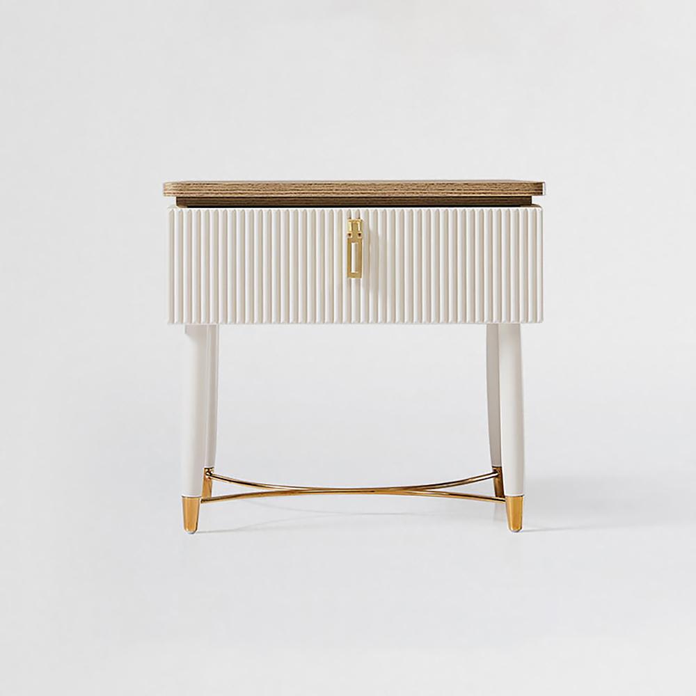 Modern White Nightstand Contemporary Wood Nightstand Bedside Table with Drawer in Gold