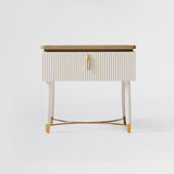 Modern White Nightstand Contemporary Wood Nightstand Bedside Table with Drawer in Gold