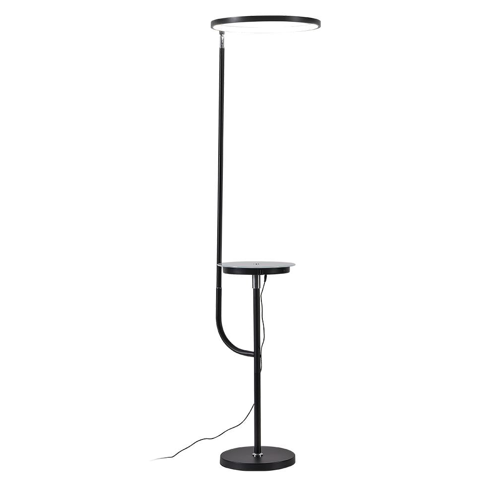 Lámpara de pie ajustable negra moderna Luz de lectura de pie LED con estante de vidrio