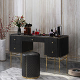 Black Makeup Vanity Table Faux Marble Dressing Table with Drawers Gold Stainless Steel