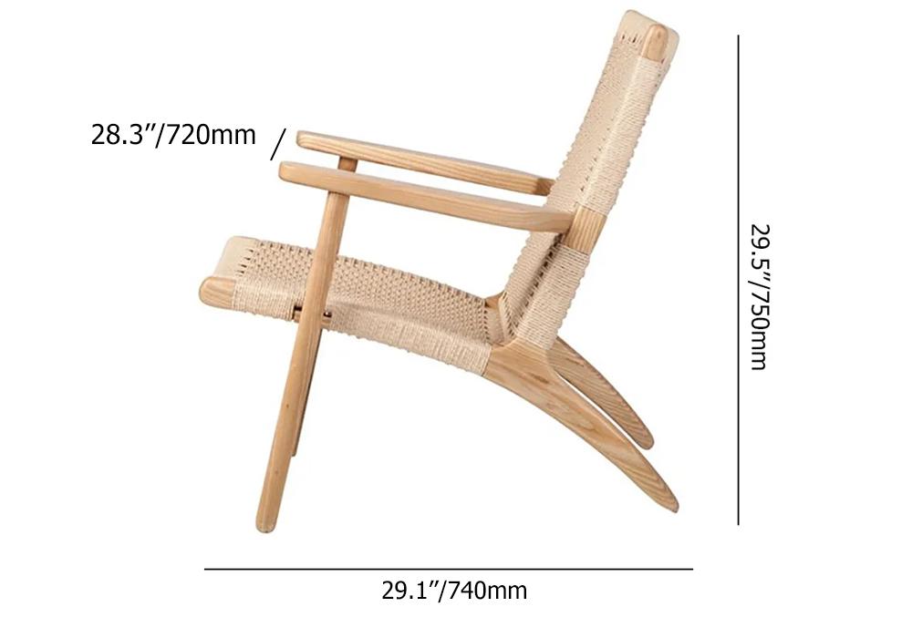 Japandi Solid Wood Outdoor Patio Lounge Chair Armchair Kraft Paper Rope Woven Seat