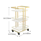 3-Tier Rectangular Rolling Bar Cart with Wheels Gold White Marble Shelves