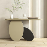 39.4" Modern Console Table Rectangular Wood Entryway Table with Circle Base Light Khaki